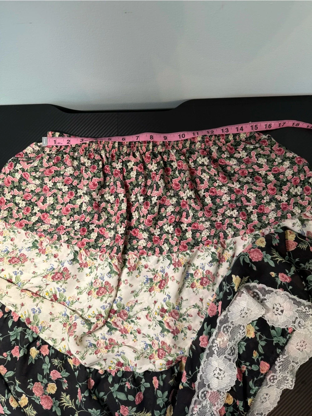 🌹🤍 Vintage Bonjour Sheer Patchwork Floral Prairie Cottagecore Midi Skirt Sz L - Picture 7 of 9